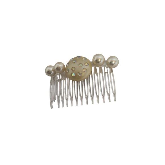 Hand Crafted Faux Pearl Aurora Borealis Bridal Hair Comb - Picture 3 of 3